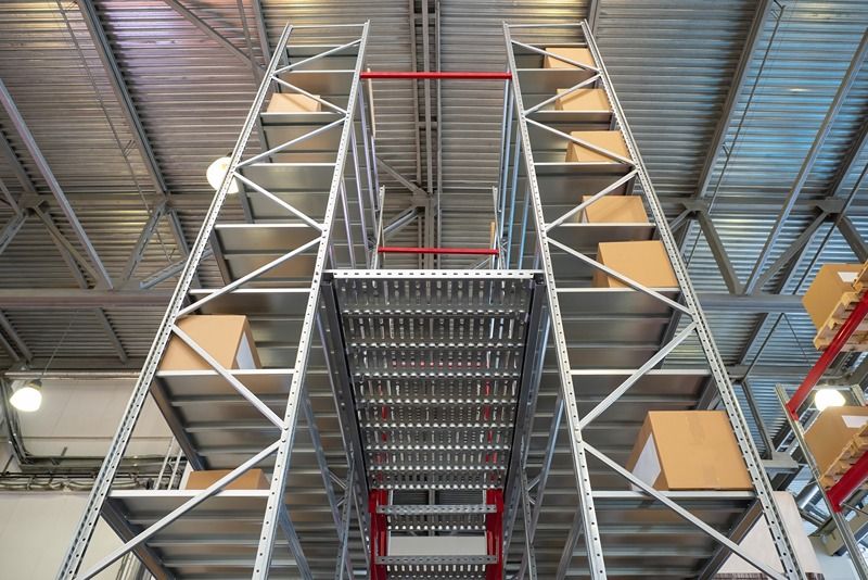 How does steel contribute to the efficiency of industrial racks and storage systems? -image